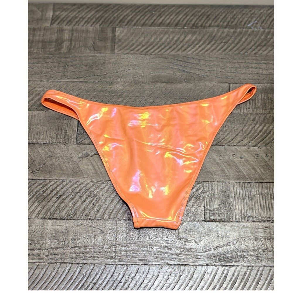 Aerie Orange Iridescent Cheeky Bikini Bottom Large NWT Shiny Shimmer UPF 50 - Picture 4 of 4